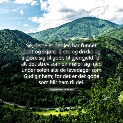 Picture 05 - Forkynneren 5:18 NORSK - Se, dette er det jeg har funnet godt og skjønt: - Bible Verse Picture