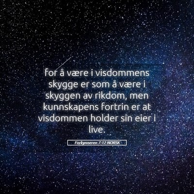 Picture 05 - Forkynneren 7:12 NORSK - for å være i visdommens skygge er som å være - Bible Verse Picture
