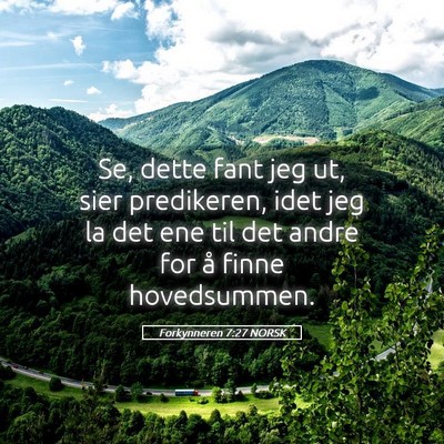 Picture 05 - Forkynneren 7:27 NORSK - Se, dette fant jeg ut, sier predikeren, idet jeg - Bible Verse Picture