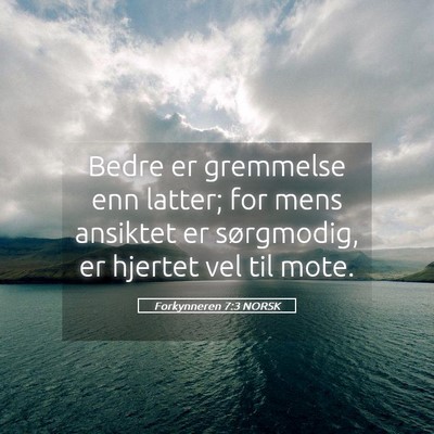 Picture 05 - Forkynneren 7:3 NORSK - Bedre er gremmelse enn latter; for mens ansiktet - Bible Verse Picture