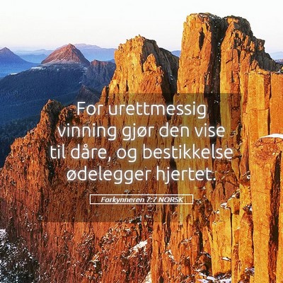 Picture 05 - Forkynneren 7:7 NORSK - For urettmessig vinning gjør den vise til dåre, - Bible Verse Picture