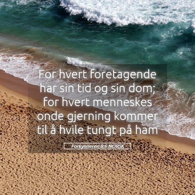 Picture 05 - Forkynneren 8:6 NORSK - For hvert foretagende har sin tid og sin dom; for - Bible Verse Picture