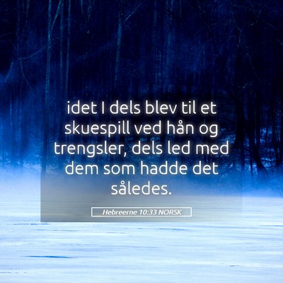 Picture 05 - Hebreerne 10:33 NORSK - idet I dels blev til et skuespill ved hån og - Bible Verse Picture