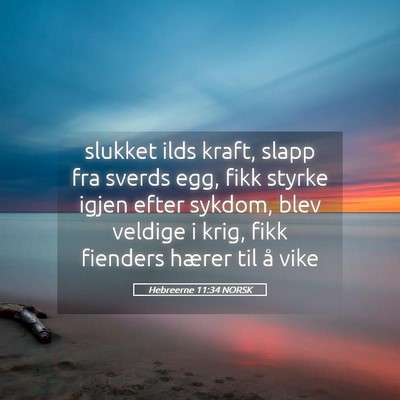 Picture 05 - Hebreerne 11:34 NORSK - slukket ilds kraft, slapp fra sverds egg, fikk - Bible Verse Picture