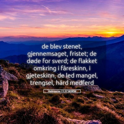 Picture 05 - Hebreerne 11:37 NORSK - de blev stenet, gjennemsaget, fristet; de døde - Bible Verse Picture
