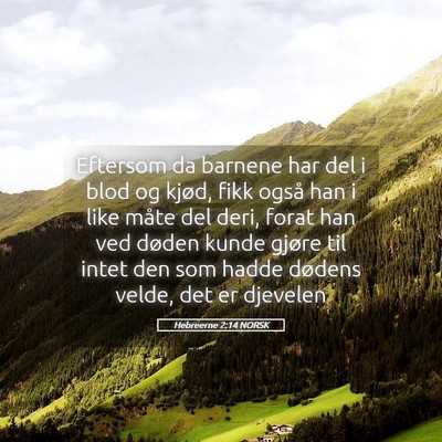 Picture 05 - Hebreerne 2:14 NORSK - Eftersom da barnene har del i blod og kjød, fikk - Bible Verse Picture