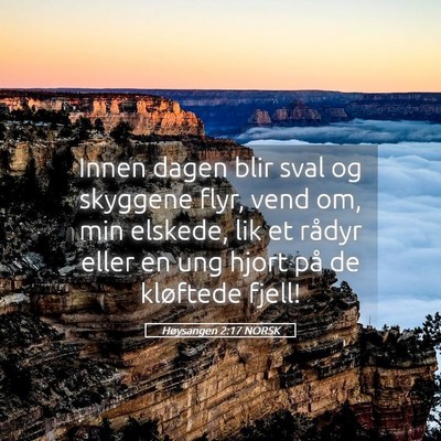 Picture 05 - Høysangen 2:17 NORSK - Innen dagen blir sval og skyggene flyr, vend om, - Bible Verse Picture