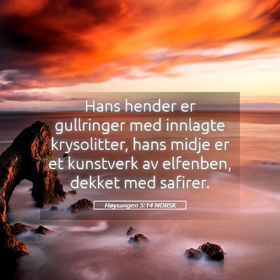 Picture 05 - Høysangen 5:14 NORSK - Hans hender er gullringer med innlagte - Bible Verse Picture