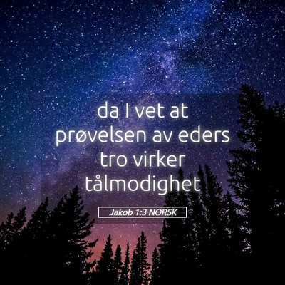 Picture 05 - Jakob 1:3 NORSK - da I vet at prøvelsen av eders tro virker - Bible Verse Picture