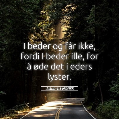 Picture 05 - Jakob 4:3 NORSK - I beder og får ikke, fordi I beder ille, for å - Bible Verse Picture