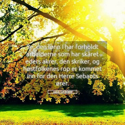 Picture 05 - Jakob 5:4 NORSK - Se, den lønn I har forholdt arbeiderne som har - Bible Verse Picture