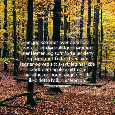 Picture 05 - Jeremia 23:32 NORSK - Se, jeg kommer over dem som bærer frem - Bible Verse Picture