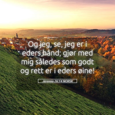Picture 05 - Jeremia 26:14 NORSK - Og jeg, se, jeg er i eders hånd; gjør med mig - Bible Verse Picture