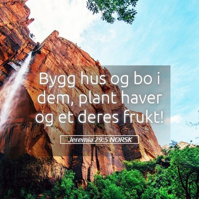 Picture 05 - Jeremia 29:5 NORSK - Bygg hus og bo i dem, plant haver og et deres - Bible Verse Picture