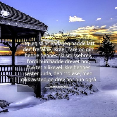 Picture 05 - Jeremia 3:8 NORSK - Og jeg så at enda jeg hadde latt den frafalne, - Bible Verse Picture