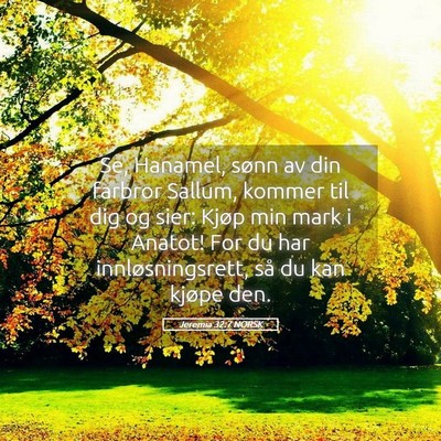 Picture 05 - Jeremia 32:7 NORSK - Se, Hanamel, sønn av din farbror Sallum, kommer - Bible Verse Picture