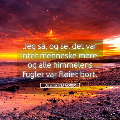 Picture 05 - Jeremia 4:25 NORSK - Jeg så, og se, det var intet menneske mere, og - Bible Verse Picture