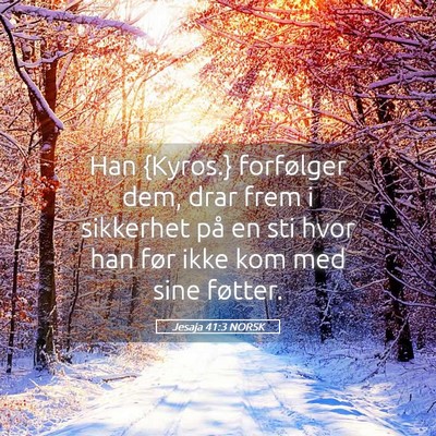 Picture 05 - Jesaja 41:3 NORSK - Han {Kyros.} forfølger dem, drar frem i - Bible Verse Picture
