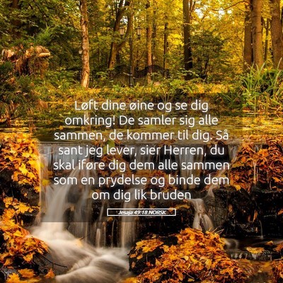 Picture 05 - Jesaja 49:18 NORSK - Løft dine øine og se dig omkring! De samler sig - Bible Verse Picture