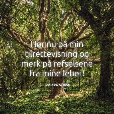 Picture 05 - Job 13:6 NORSK - Hør nu på min tilrettevisning og merk på - Bible Verse Picture