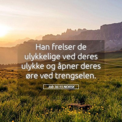 Picture 05 - Job 36:15 NORSK - Han frelser de ulykkelige ved deres ulykke og - Bible Verse Picture