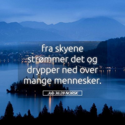 Picture 05 - Job 36:28 NORSK - fra skyene strømmer det og drypper ned over - Bible Verse Picture