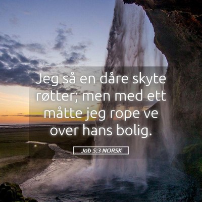 Picture 05 - Job 5:3 NORSK - Jeg så en dåre skyte røtter; men med ett - Bible Verse Picture