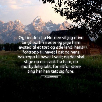 Picture 05 - Joel 2:20 NORSK - Og fienden fra Norden vil jeg drive langt bort - Bible Verse Picture