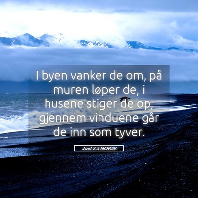 Picture 05 - Joel 2:9 NORSK - I byen vanker de om, på muren løper de, i - Bible Verse Picture