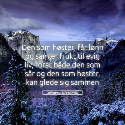 Picture 05 - Johannes 4:36 NORSK - Den som høster, får lønn og samler frukt til - Bible Verse Picture