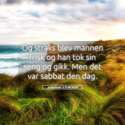 Picture 05 - Johannes 5:9 NORSK - Og straks blev mannen frisk og han tok sin seng - Bible Verse Picture