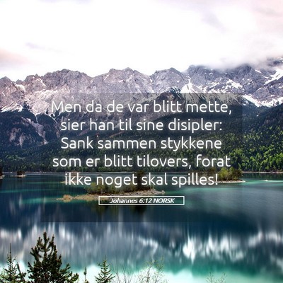 Picture 05 - Johannes 6:12 NORSK - Men da de var blitt mette, sier han til sine - Bible Verse Picture