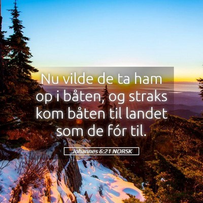 Picture 05 - Johannes 6:21 NORSK - Nu vilde de ta ham op i båten, og straks kom - Bible Verse Picture