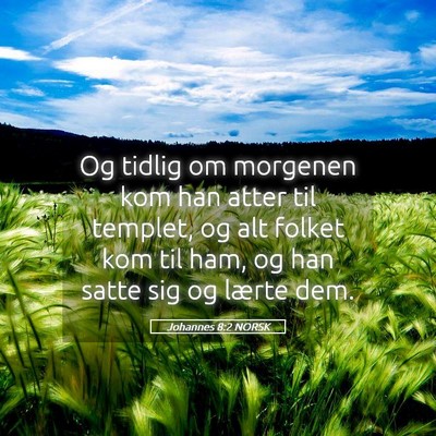 Picture 05 - Johannes 8:2 NORSK - Og tidlig om morgenen kom han atter til templet, - Bible Verse Picture