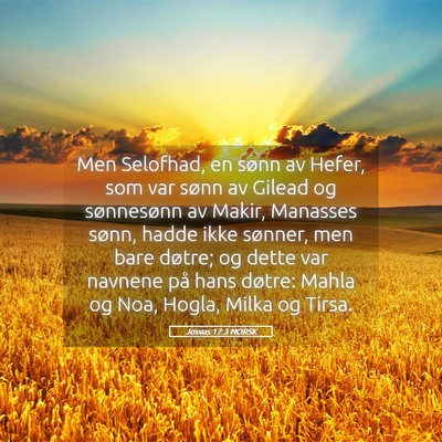 Picture 05 - Josvas 17:3 NORSK - Men Selofhad, en sønn av Hefer, som var sønn av - Bible Verse Picture