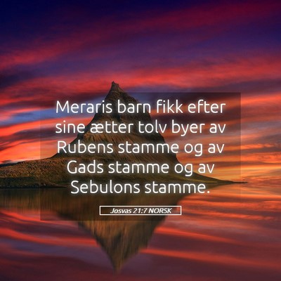 Picture 05 - Josvas 21:7 NORSK - Meraris barn fikk efter sine ætter tolv byer av - Bible Verse Picture
