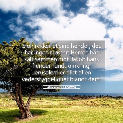 Picture 05 - Klagesangene 1:17 NORSK - Sion rekker ut sine hender, det har ingen - Bible Verse Picture