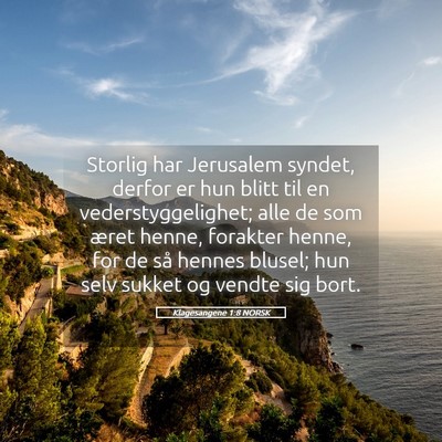 Picture 05 - Klagesangene 1:8 NORSK - Storlig har Jerusalem syndet, derfor er hun blitt - Bible Verse Picture