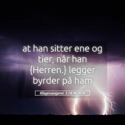 Picture 05 - Klagesangene 3:28 NORSK - at han sitter ene og tier, når han {Herren.} - Bible Verse Picture
