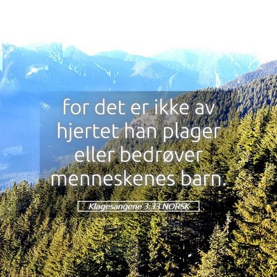 Picture 05 - Klagesangene 3:33 NORSK - for det er ikke av hjertet han plager eller - Bible Verse Picture