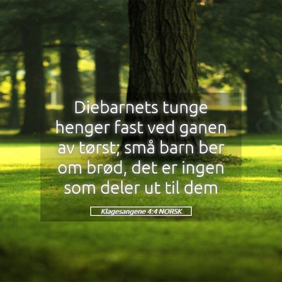 Picture 05 - Klagesangene 4:4 NORSK - Diebarnets tunge henger fast ved ganen av tørst; - Bible Verse Picture