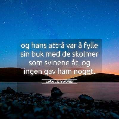Picture 05 - Lukas 15:16 NORSK - og hans attrå var å fylle sin buk med de - Bible Verse Picture