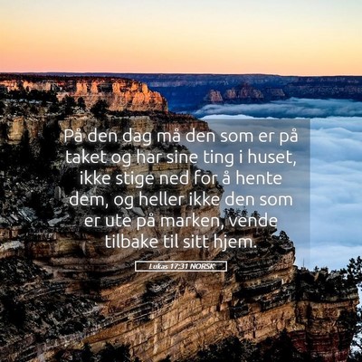 Picture 05 - Lukas 17:31 NORSK - På den dag må den som er på taket og har sine - Bible Verse Picture