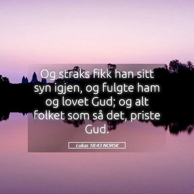Picture 05 - Lukas 18:43 NORSK - Og straks fikk han sitt syn igjen, og fulgte ham - Bible Verse Picture