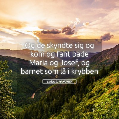 Picture 05 - Lukas 2:16 NORSK - Og de skyndte sig og kom og fant både Maria og - Bible Verse Picture