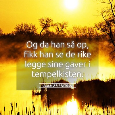 Picture 05 - Lukas 21:1 NORSK - Og da han så op, fikk han se de rike legge sine - Bible Verse Picture