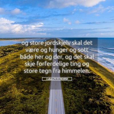 Picture 05 - Lukas 21:11 NORSK - og store jordskjelv skal det være og hunger og - Bible Verse Picture