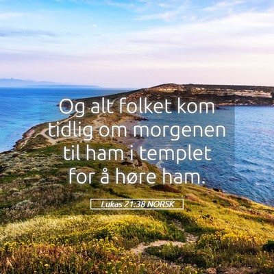 Picture 05 - Lukas 21:38 NORSK - Og alt folket kom tidlig om morgenen til ham i - Bible Verse Picture