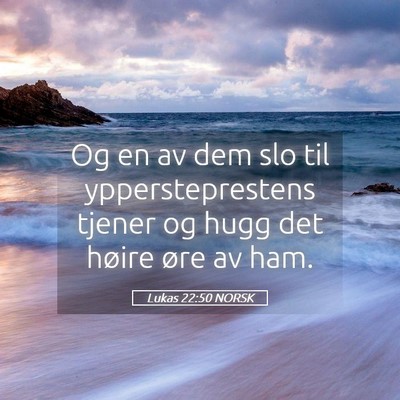Picture 05 - Lukas 22:50 NORSK - Og en av dem slo til yppersteprestens tjener og - Bible Verse Picture