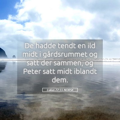 Picture 05 - Lukas 22:55 NORSK - De hadde tendt en ild midt i gårdsrummet og satt - Bible Verse Picture